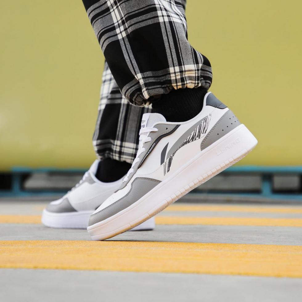 LiNing Duda Anti-Slip Wear-Resistant Breathable Height Increasing Low-Top Skateboard Shoes Men's White Gray