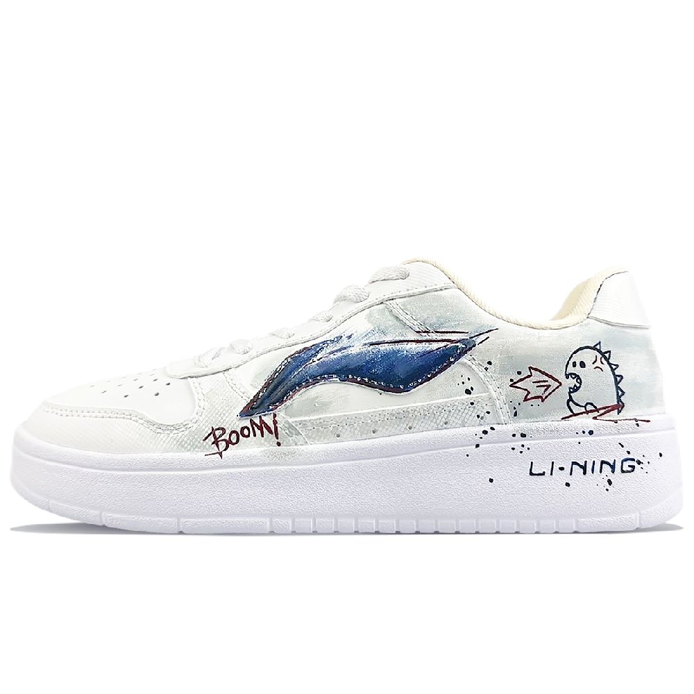 LiNing Pontoon Boats Slip-Resistant Cushioning Wear-Resistant Low-Top Skateboard Shoes Men's White Blue