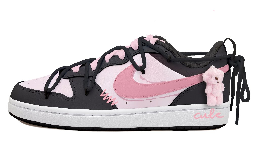 Nike Court Borough Low Top Skateboard Shoes GS White Black Pink
