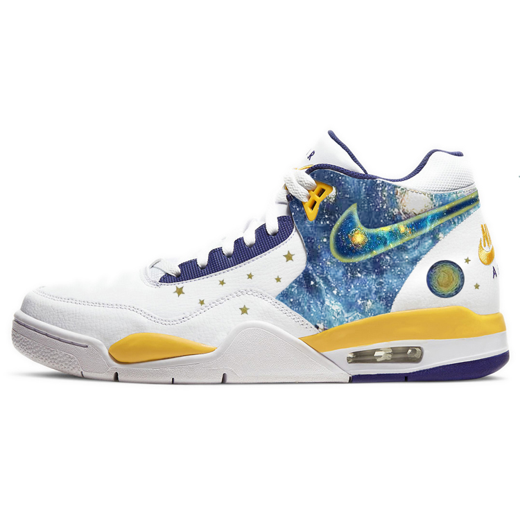 Nike Flight Legacy Cushioning Anti-Slip And Wear-Resistant Mid-Top Vintage Basketball Shoes Men's White Blue Yellow