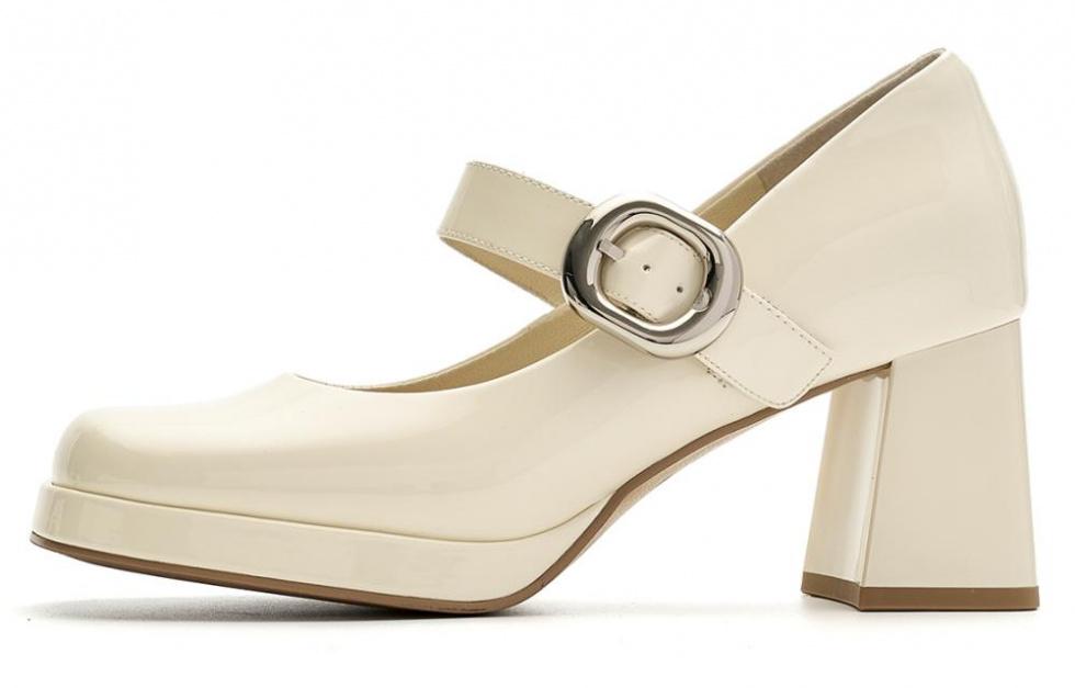 EBLAN Chunky Heel Mary Jane Shoes 7cm Women's Ecru