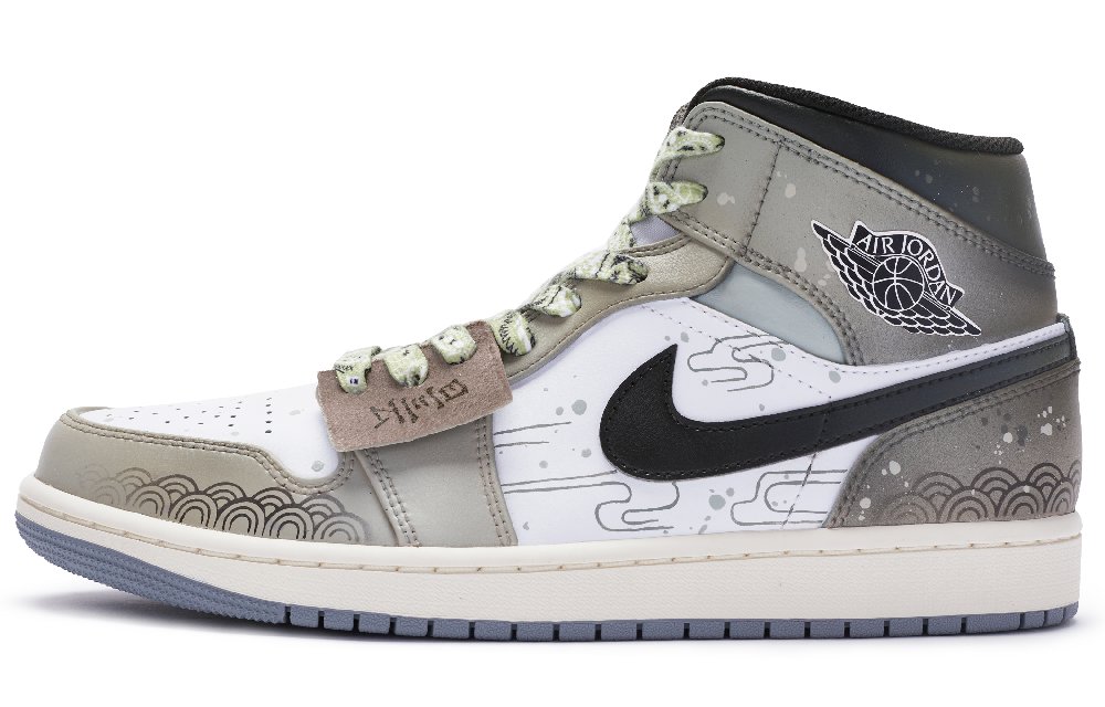 Jordan Air Jordan 1 Mid Top Vintage Basketball Shoes Men's White Brown Black