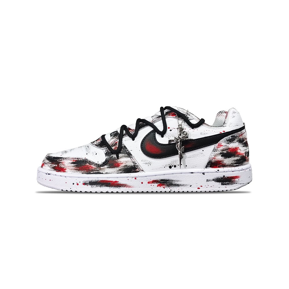 Nike EBERNON Tower Rabbit Coexistence Anti Slip Wear Resistant Low Top Skateboard Shoes Men's Black White Red