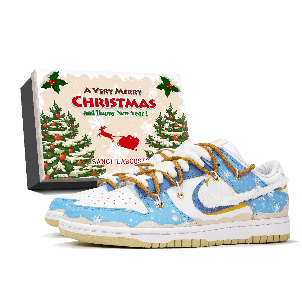 Nike Dunk Low Top Skateboard Shoes Men's White Blue