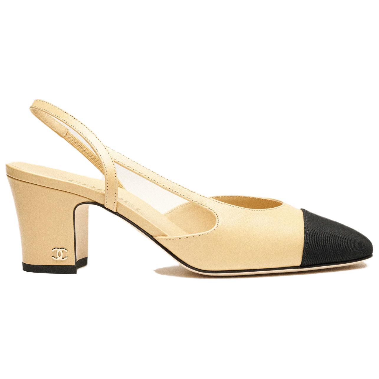 CHANEL Chunky Heel High Heels Women's Beige