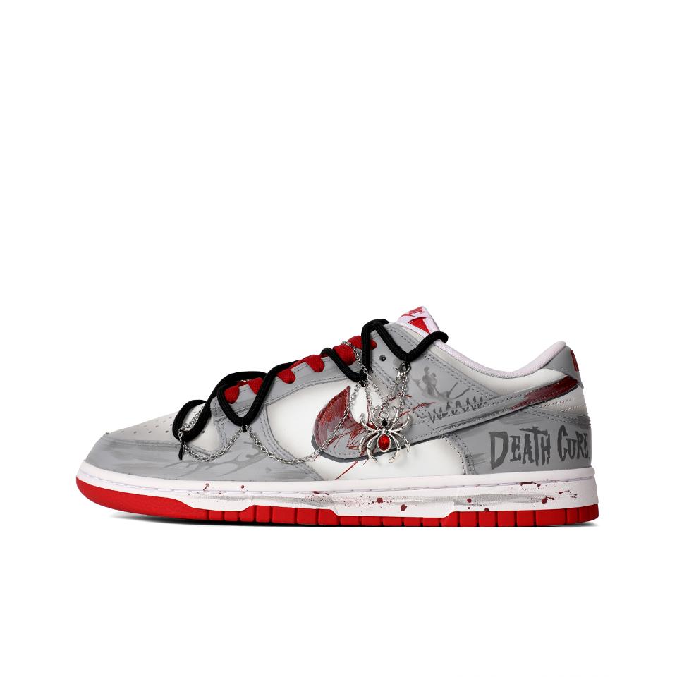 Nike Dunk Blood Spider Anti-Slip And Wear-Resistant Lightweight Low-Top Skateboard Shoes Men's Gray Red