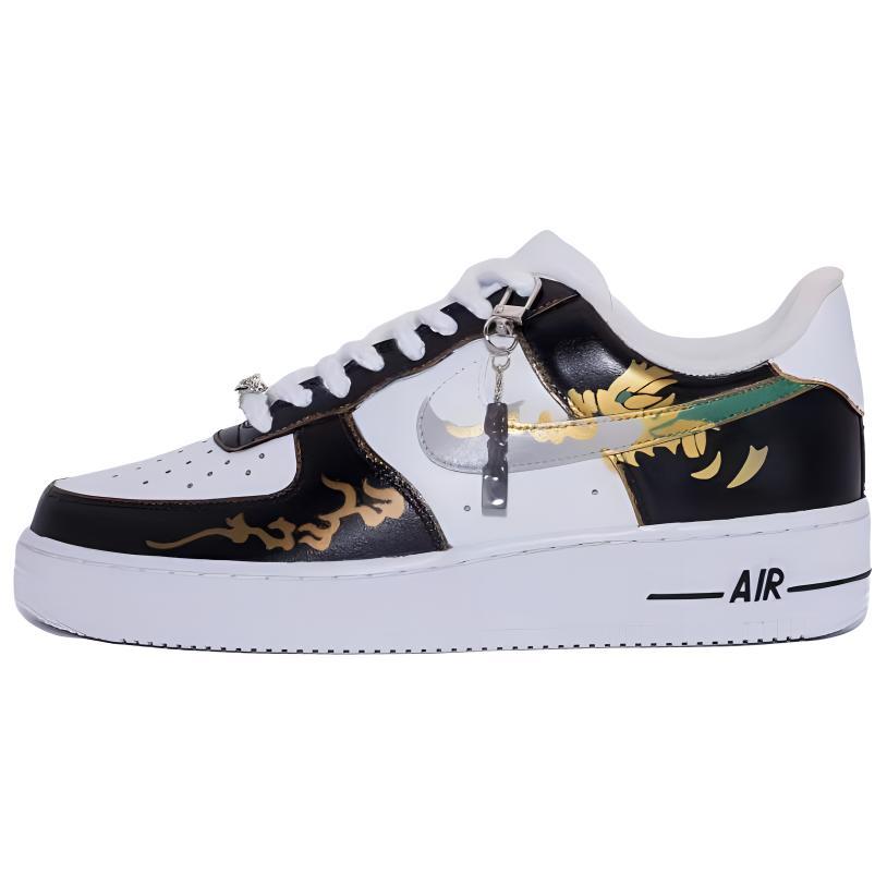 Nike Air Force 1 Green Dragon Pushing Moon Anti-Slip Wear-Resistant Low-Top Skateboard Shoes Men's Black White