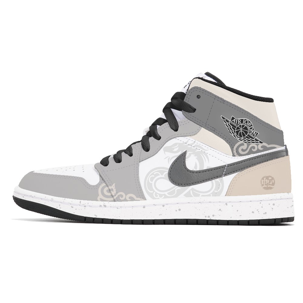 Jordan Air Jordan 1 Anti-Slip Wear-Resistant Mid-Top Vintage Basketball Shoes Men's Gray White