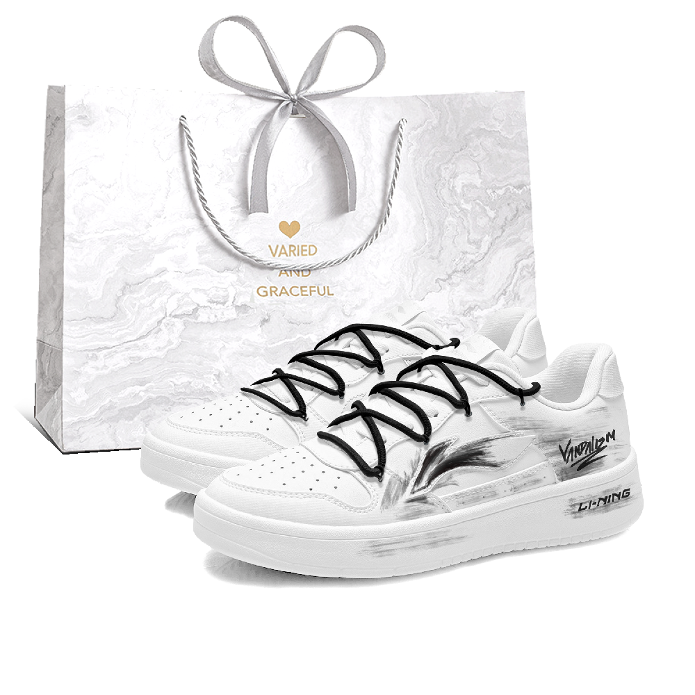 LiNing Pontoon Boats Breathable, Slip Resistant, And Abrasion Resistant Low Top Skateboard Shoes Men's Black White