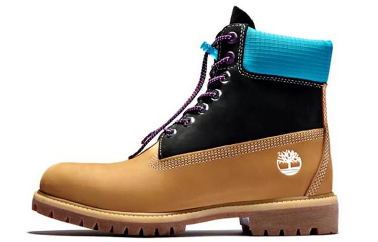 Timberland Premium 6 Inch Waterproof Boots 'Wheat Nubuck With Black And Blue Collar'