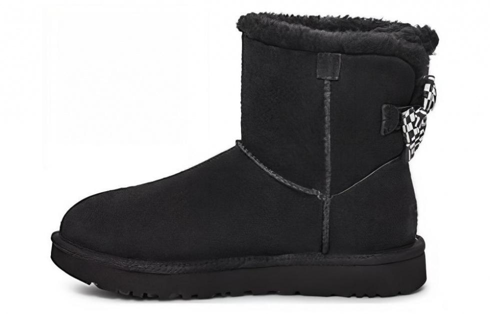 UGG Checkered Bow Short Snow Boots 'Black' Women's