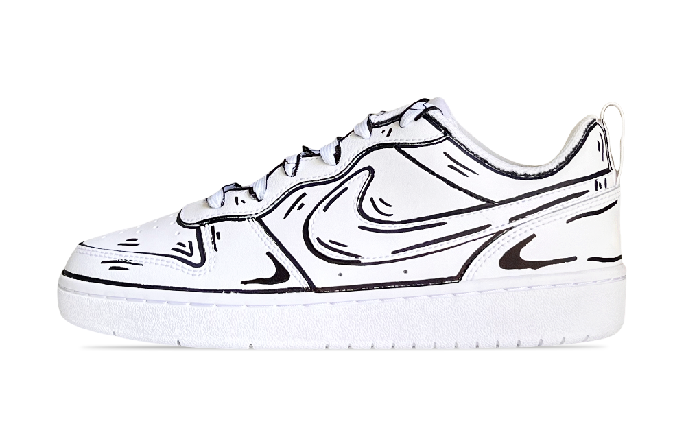 Nike Court Borough Low Comic World Low Top Skateboard Shoes GS White Black