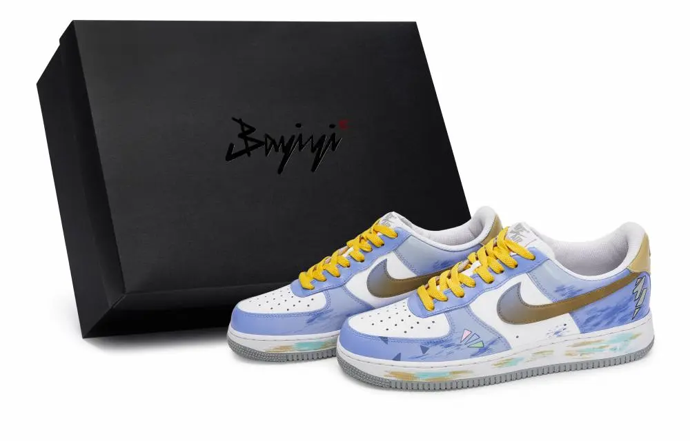 Nike Air Force 1 Abrasion Resistant Low top Skateboard Shoes Men's White Blue Yellow