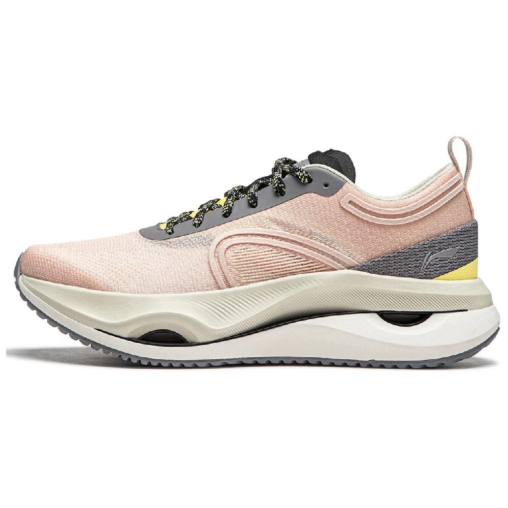 LiNing Cushioning Slip Resistant Abrasion Resistant Lightweight Rebound Low Top Running Shoes Women's Pink Gray