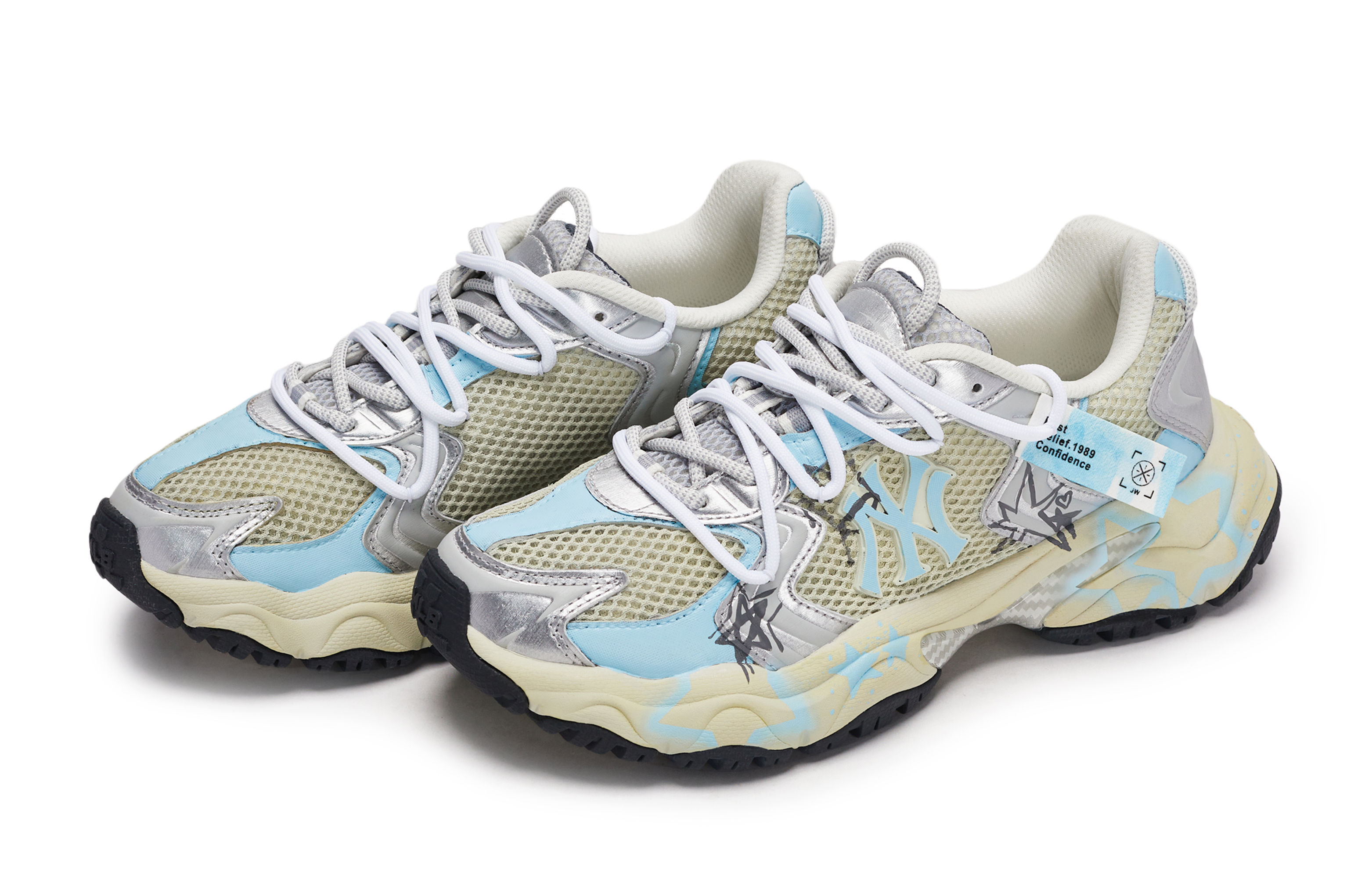 MLB New York Yankees Anti Slip Wear Resistant Low Top Chunky Sneakers Unisex Yellow Blue