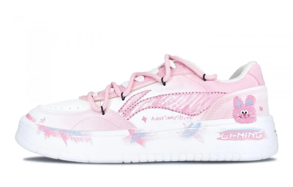 LiNing Su Slip Resistant Shock Absorbers Low top Skateboard Shoes Women's Cute Pink