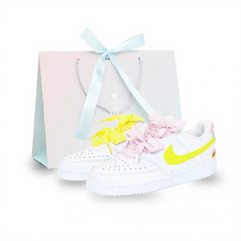 Nike Court Vision 1 Fairy Storm Cloud Abrasion Resistant Low top Skateboard Shoes Unisex Pink Yellow