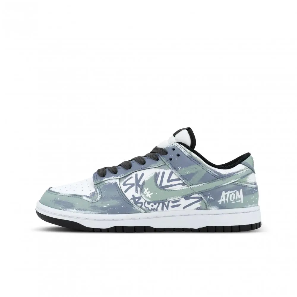 Nike Dunk Low Panda, Atom Graffiti Low top Skateboard Shoes Unisex White Blue Green