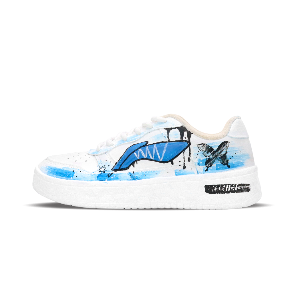 LiNing Pontoon Boats Cushioning, Wear Resistant Low Top Skateboard Shoes Unisex White Blue Black