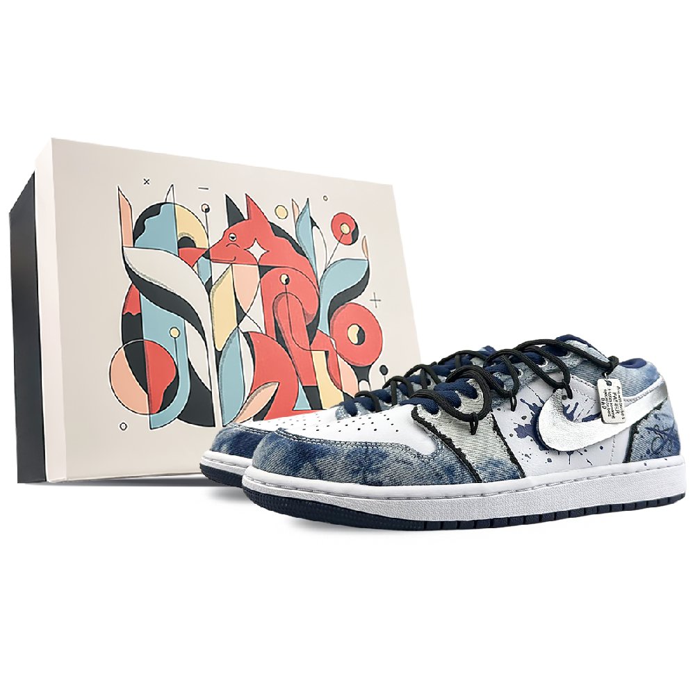 Jordan Air Jordan 1 Cushioning Anti-Slip And Wear-Resistant Low-Top Vintage Basketball Shoes Men's White Blue