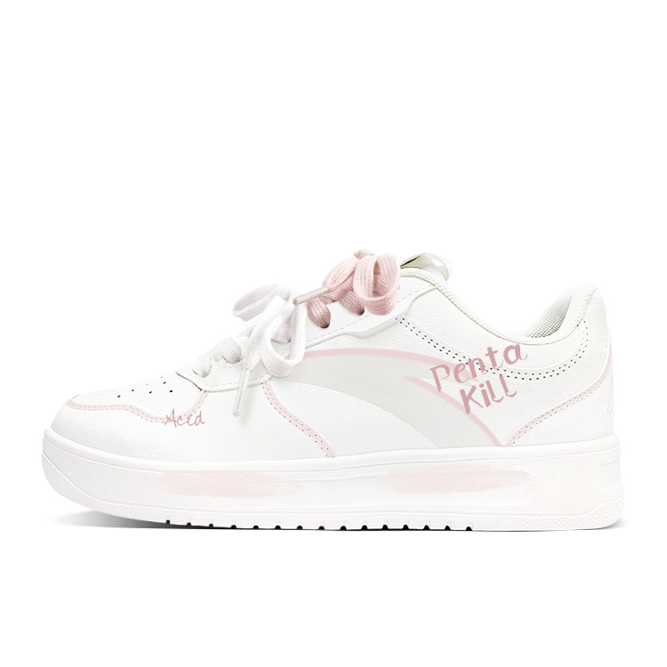 Anta Relaxed Anti Slip Wear Resistant Low Top Skateboard Shoes Unisex White Pink