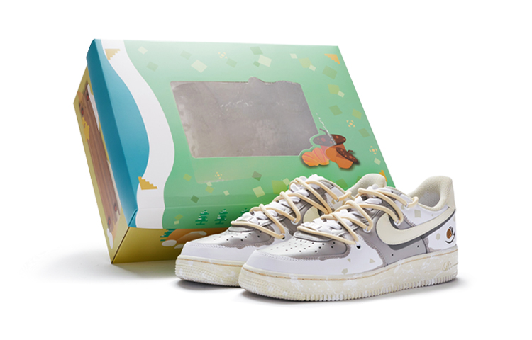 Nike Air Force 1 Anti Slip Wear Resistant Low Top Skateboard Shoes Women's Beige Gray
