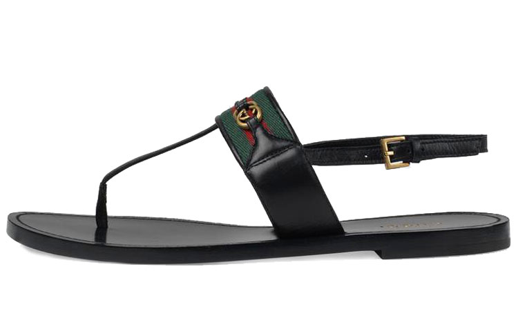 GUCCI Web Stripe T-bar Flat Sandals