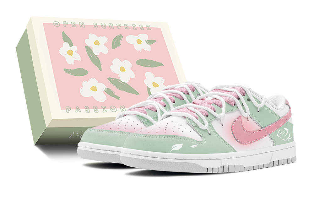 Nike Dunk Slip-Resistant Low-Top Skateboard Shoes Men's Pink Green