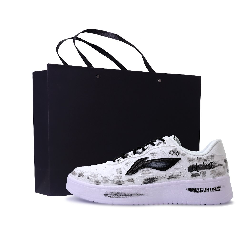 LiNing Pontoon Boats Abrasion Resistant, Lightweight, And Breathable Low Top Skateboard Shoes Unisex Black White Gray