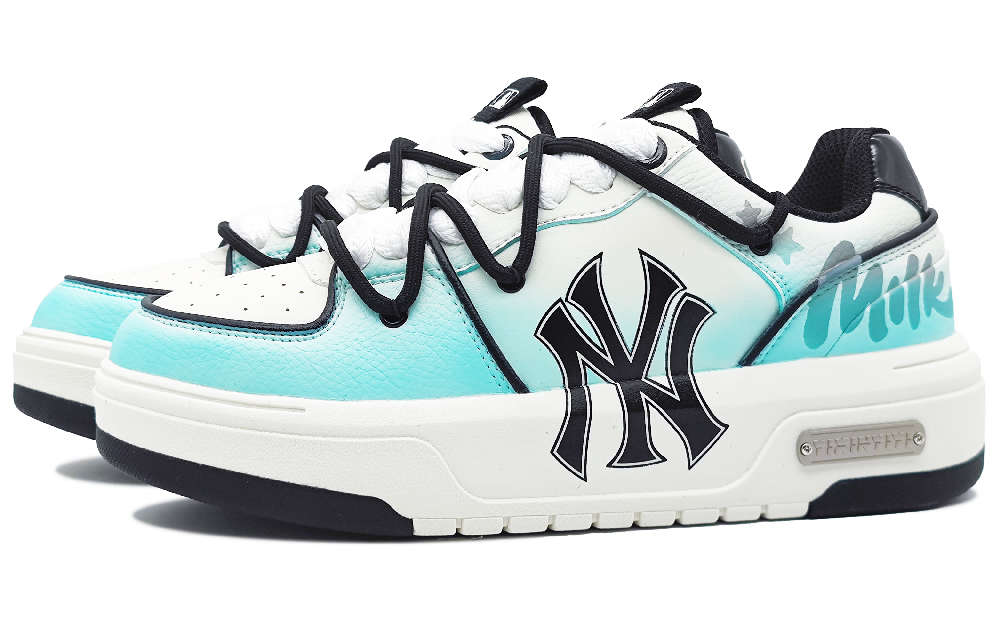MLB Chunky Liner Wear Resistant Height Increasing Low Top Skateboard Shoes Unisex White Cyan