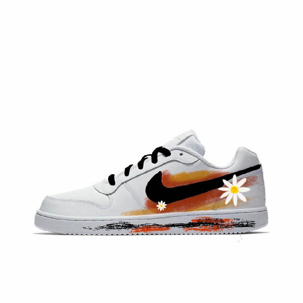 Nike EBERNON Small Daisy Anti Slip Wear Resistant Low Top Skateboard Shoes Men's Black White