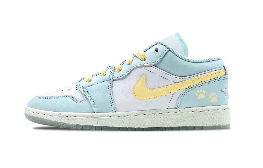 Jordan Air Jordan 1 Little Pudding Shock Absorbers Low Top Vintage Basketball Shoes Women's Blue Yellow