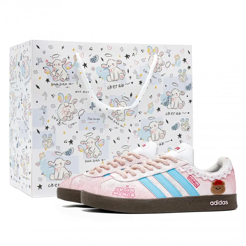 Adidas VL COURT 2.0 Pastry Bear Cushioning, Wear Resistant Low top Skateboard Shoes Unisex Light Pink