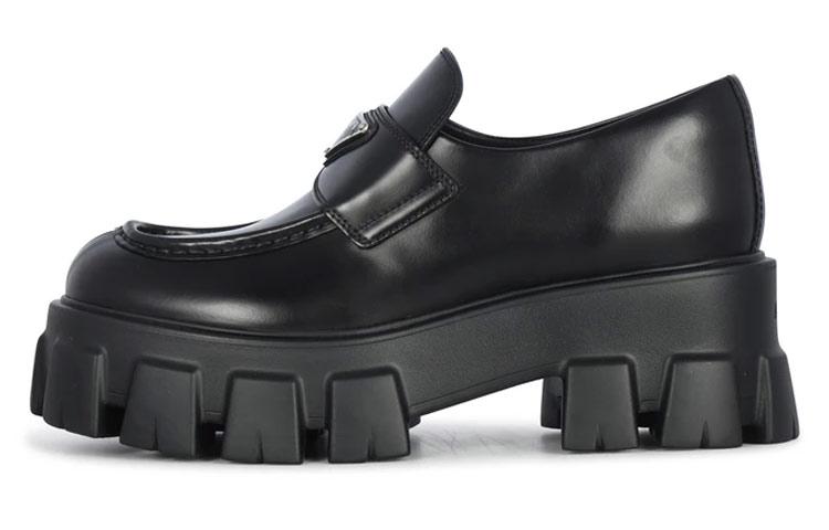 PRADA Brushed Leather Monolith Loafers 'Black' Women's