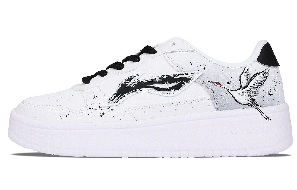 LiNing Ink Wash Crane Man Anti-Slip And Wear-Resistant Breathable Low-Top Skateboard Shoes Men's Black White