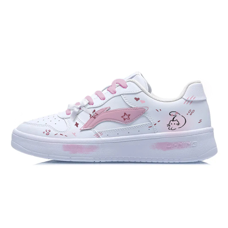 LiNing Pontoon Boats Wear resistant And Lightweight Low Top Skateboard Shoes Women's Pink White