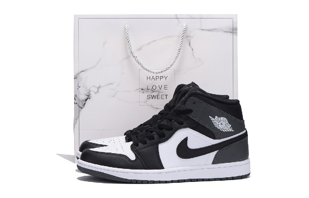 Jordan Air Jordan 1 Anti Slip Wear Resistant Mid Top Vintage Basketball Shoes Unisex Black Gray