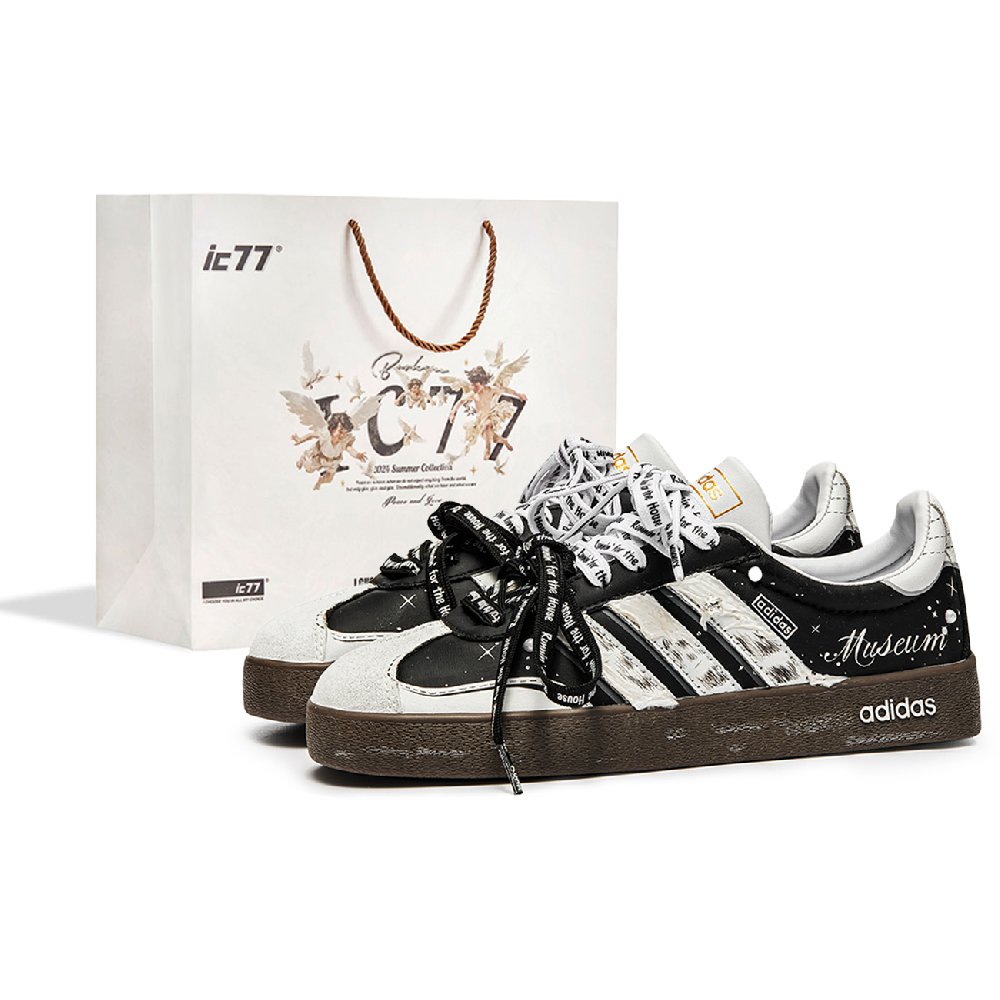 Adidas VL COURT 2.0 IC77 Shopping Bag, Starry Love Song Abrasion Resistant Low top Skateboard Shoes Unisex Black White