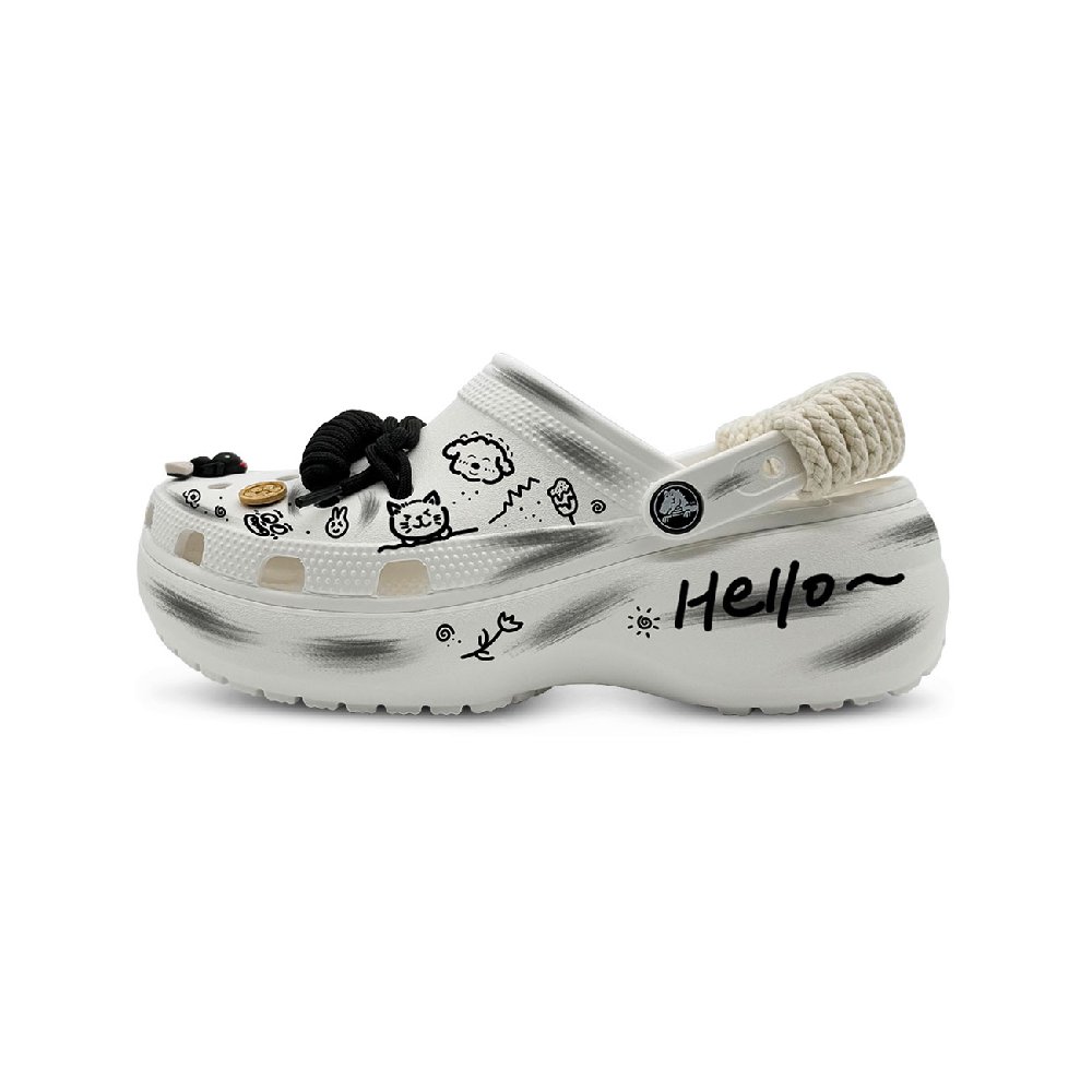 Crocs Classic Platform Clog Happy Doodling Clogs Women's White