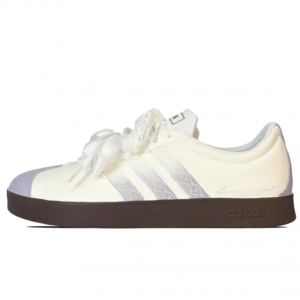 Adidas VL COURT 2.0 Abrasion Resistant Low top Skateboard Shoes Unisex Beige Purple