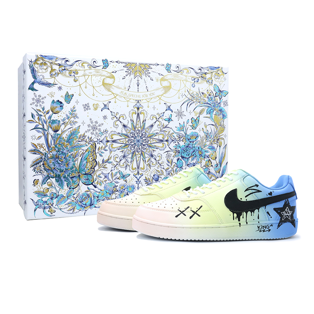 Nike Court Vision 1 King Star Box Wear resistant And Lightweight Low Top Skateboard Shoes Men's Blue Pink