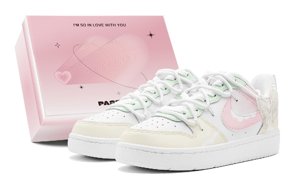 Nike Court Borough Candy Butterfly Love Mori Style Outfit Slip-Resistant Low-Top Skateboard Shoes GS Pink Yellow Green