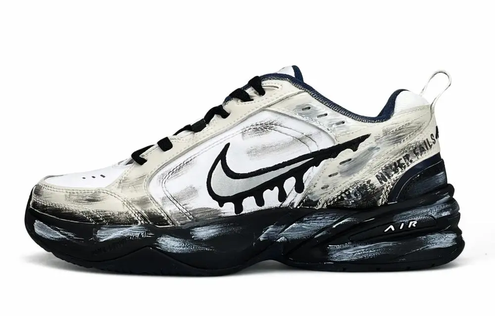 Nike Air Monarch 4 Abrasion Resistant Low top Chunky Sneakers Unisex Black Gray White