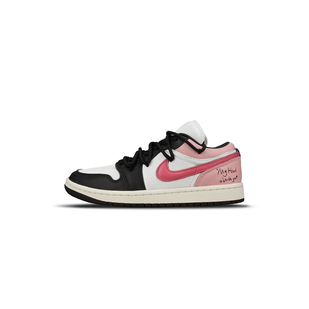 Jordan Air Jordan 1 Cushioning Anti-Slip And Wear-Resistant Low-Top Vintage Basketball Shoes Women's Black Pink White