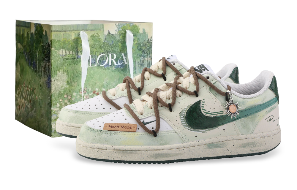 Nike Court Vision Drippy Starry Abrasion Resistant Low Top Skateboard Shoes Women's Green