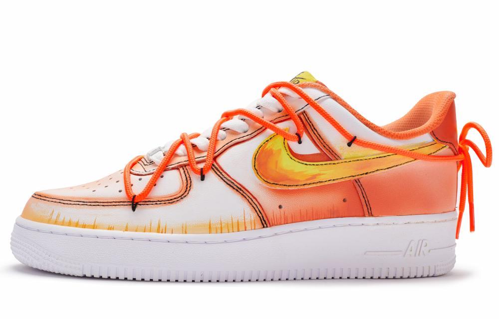Nike Air Force 1 Low Top Skateboard Shoes Men's White Orange Yellow