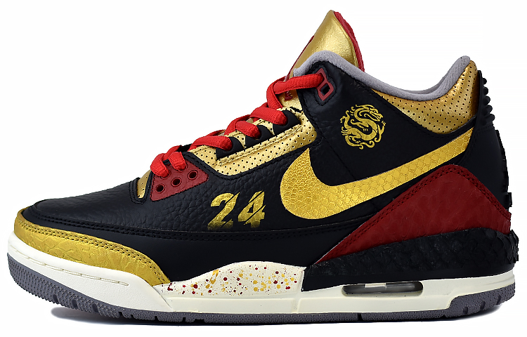 Jordan Air Jordan 3 Basketball Shoes Women's Mid Top Black/Gold/Red
