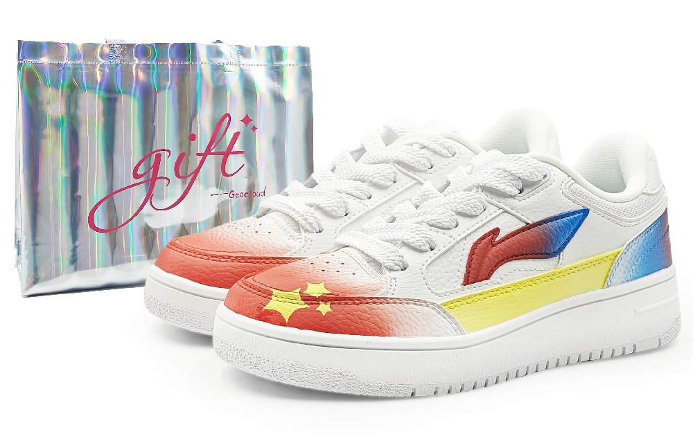 LiNing Tianji Anti Slip And Wear Resistant Height Increasing Low Top Skateboard Shoes Women's White Red Blue