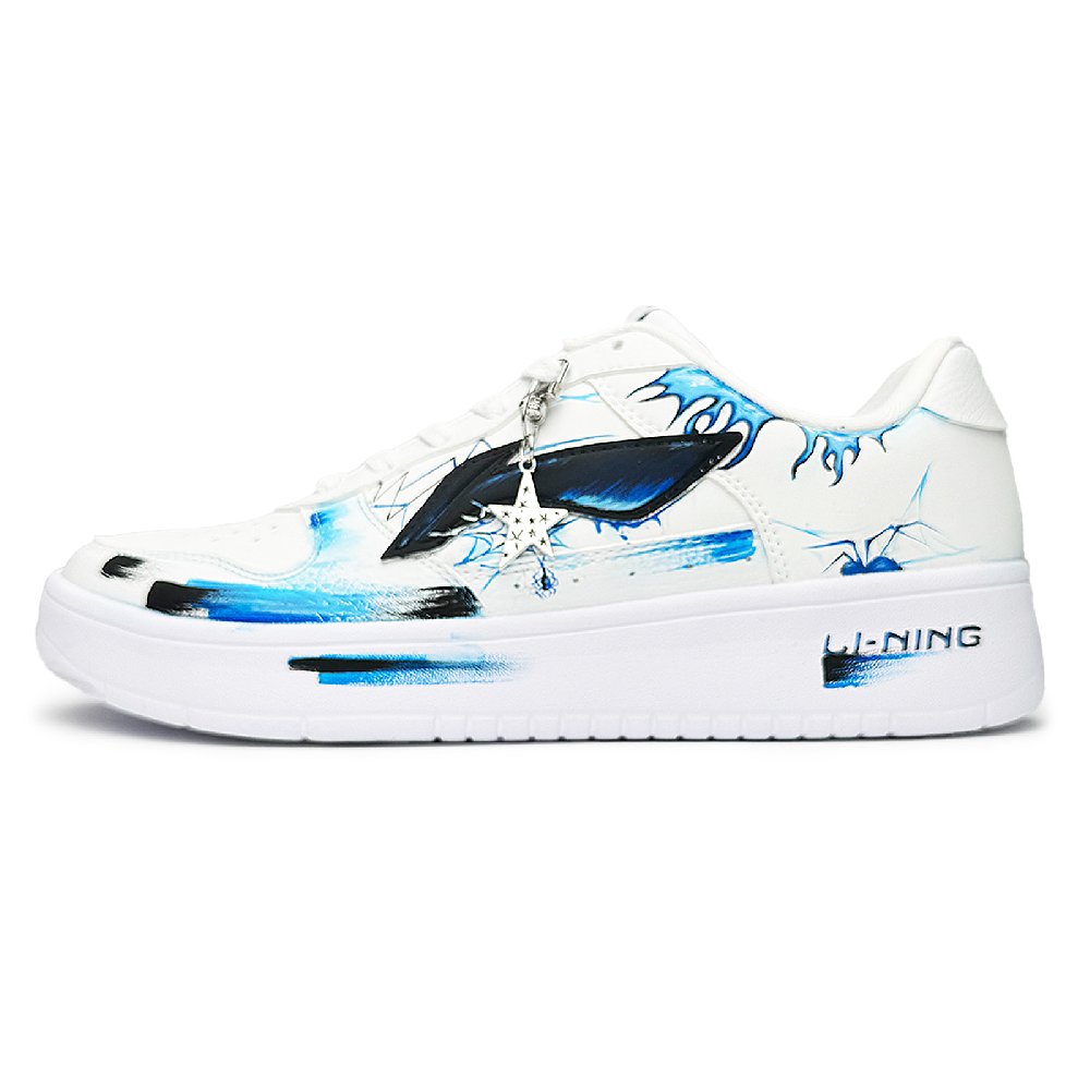 LiNing Pontoon Boats Slip Resistant, Abrasion Resistant, Lightweight Low Top Skateboard Shoes Unisex White Blue