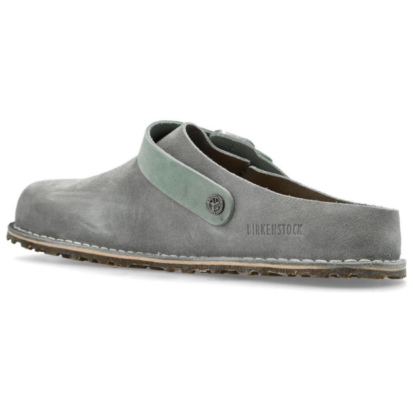 Birkenstock Lutry Premium Suede Rubber Sole Abrasion Resistant Slip Resistant Closed Toe Slippers Men's Gray Green